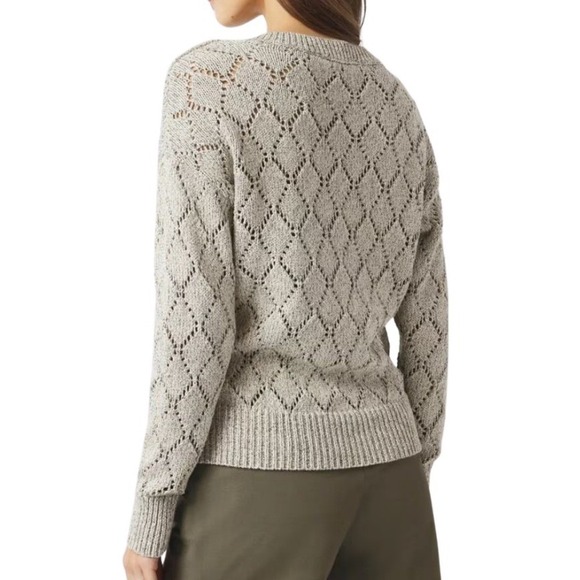 White House Black Market NWT Pointelle Marled Shimmer Knit V-Neck Sweater Size M - Picture 2 of 16